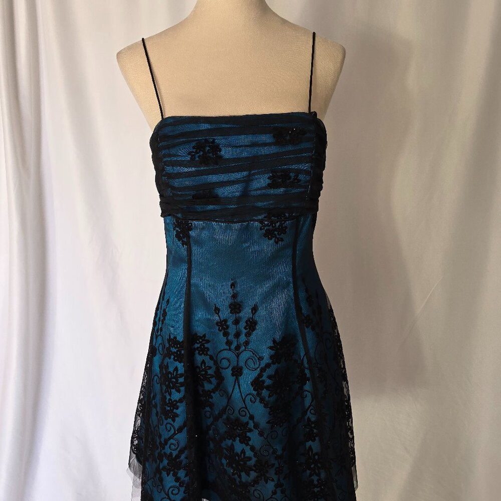 Dress Brand Blondie by Stay Star Black W/Glitters & lined in Aqua     D 387